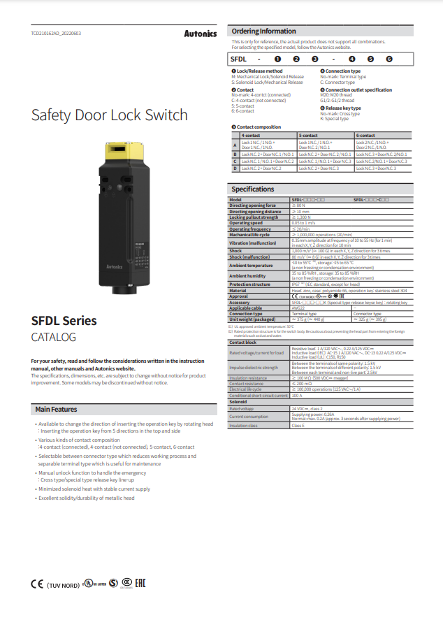 AUTONICS SFDL CATALOG SFDL SERIES: SAFETY DOOR LOCK SWITCH